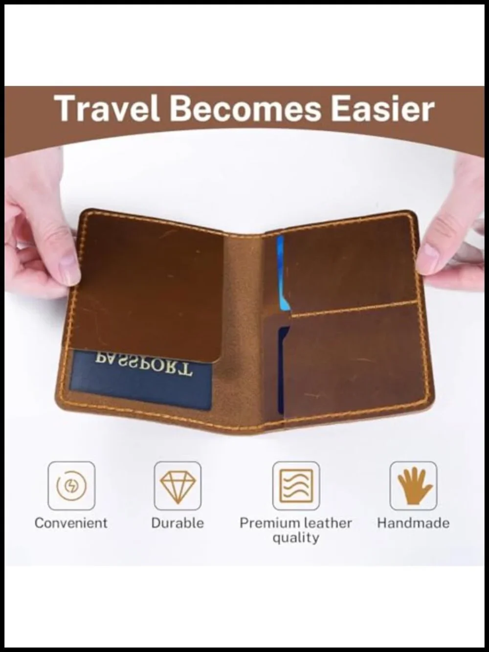 Genuine Leather Passport Holder with Card Slots and Pocket for Travel